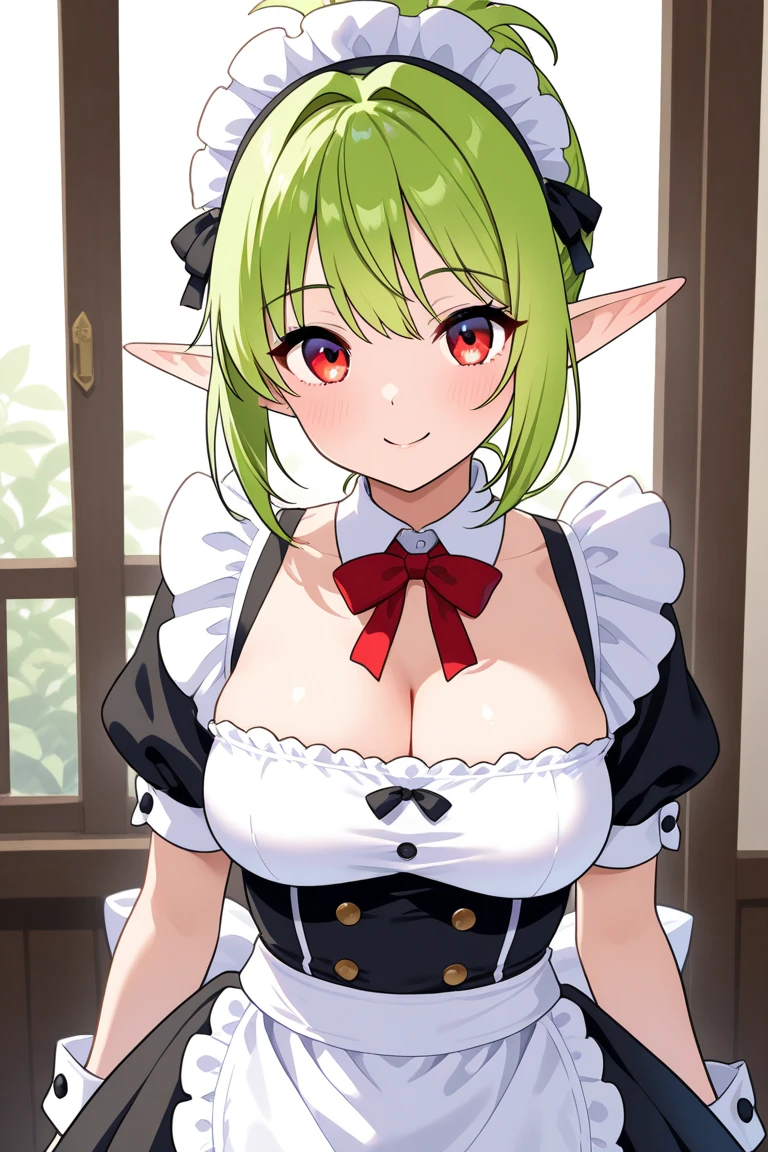 1girls, pov, 1boy, penis between the breasts, breasts squeeze together ,a naughty orc maid, green skin, sweat, cleavage, frills, sleeveless, a titfuck after dinner, fantasy, window, effects, motion lines motion effects, pubic hair, naughty face , areola