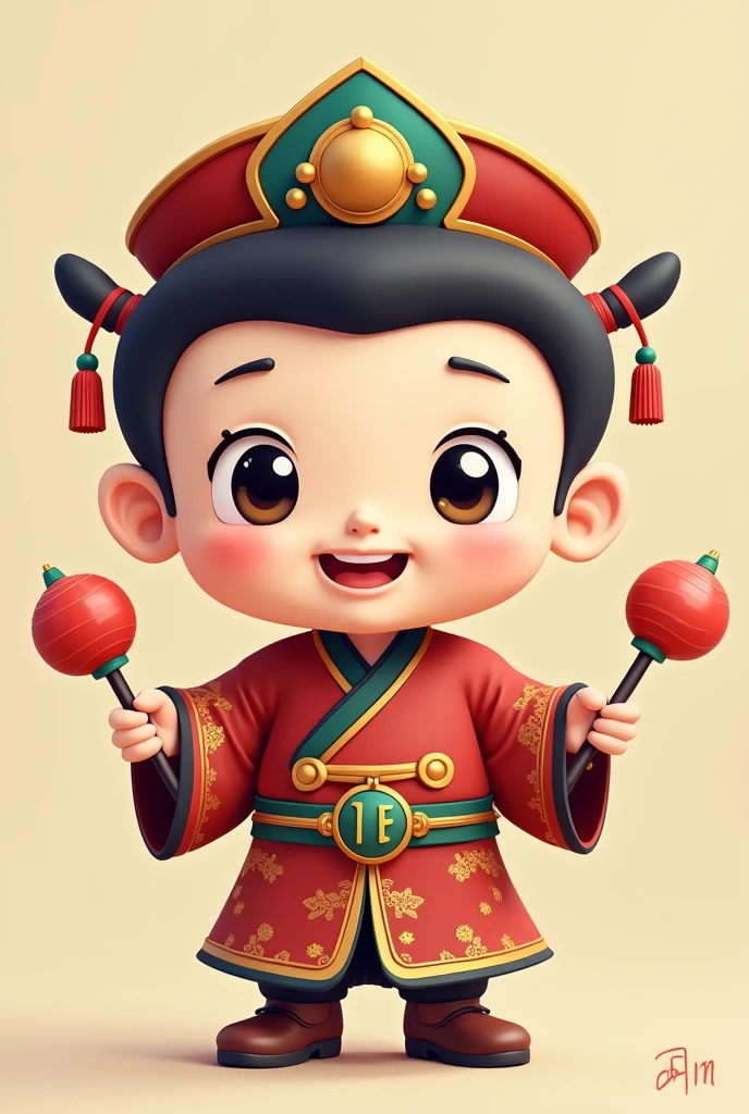chinese new year photo of a 3D chibi <lora:大峰3då¡éè´¢ç¥-000004:0.95>_dafengcaishen_old, standing on the cloud, during the day,realistic photography, dynamic, super cute