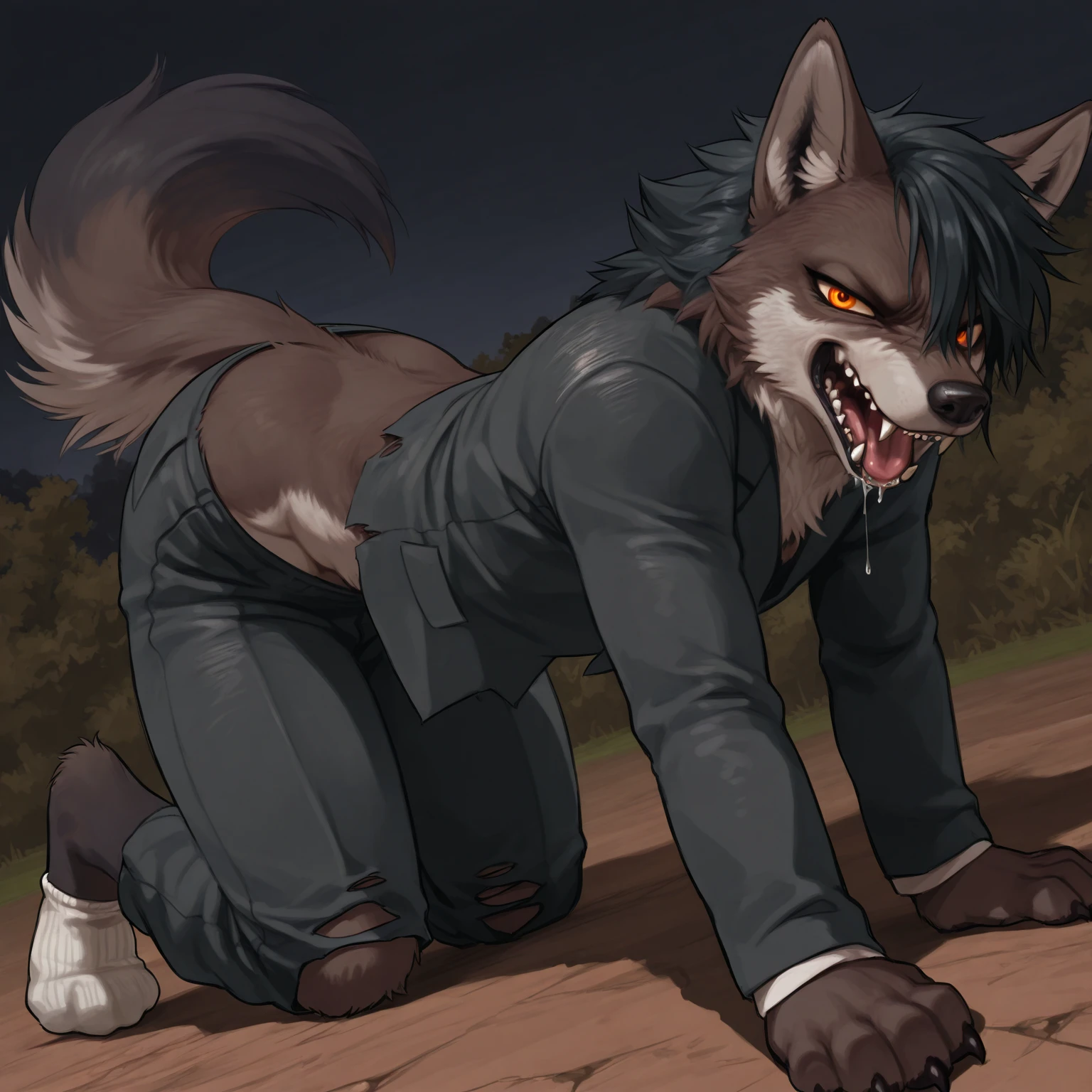 score_9, score_8_up, score_7_up, score_6_up BREAK furry, anthro, source furry, uploaded on e621 BREAK barcode tattoos on the body, (robot, android, mechabare:1.2, severed limbs, severed arms, severed legs, guro, amputee, dismembered, dismemberment, broken, damaged, heavily damaged, destroyed), solo, male, adult, nude, athletic, abs, thin waist, white arctic fox, white fur, short messy dark blue hair, detailed eyes, hard nipples, massive erect white penis, erection, foreskin, dripping precum, component, mechanical parts, mechanical component, sitting, sitting on a pile of trash, leaning back to pile of trash, pile of trash, in the trash dumping ground, trash dumping ground background, angry expression, looking away,