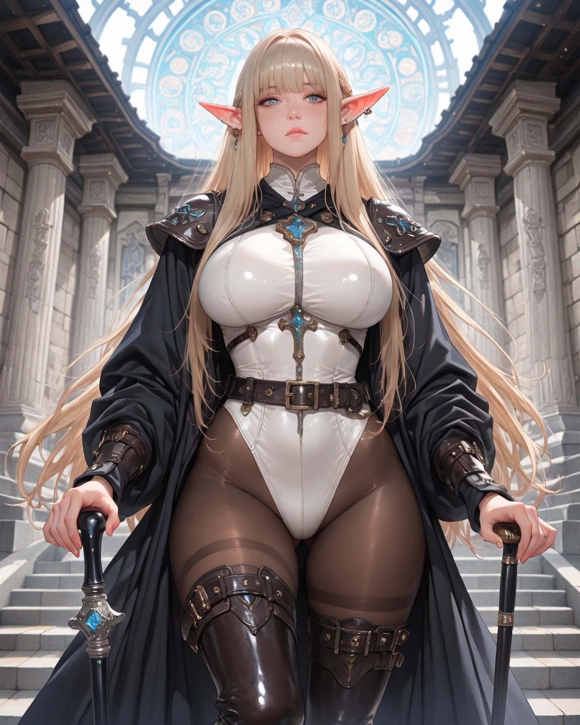 best quality, high rating, 8k, high resolution, beautiful face, gorgeous, masterpiece, ((flawless)), (((high rating))), (highly detailed face), masterpiece, full resolution, highly detailed skin texture, 8k, high resolution, beautiful face, 1woman, goblin queen, standing infront of tower, dungeon, knight, guards, giant dungeon tower, fields