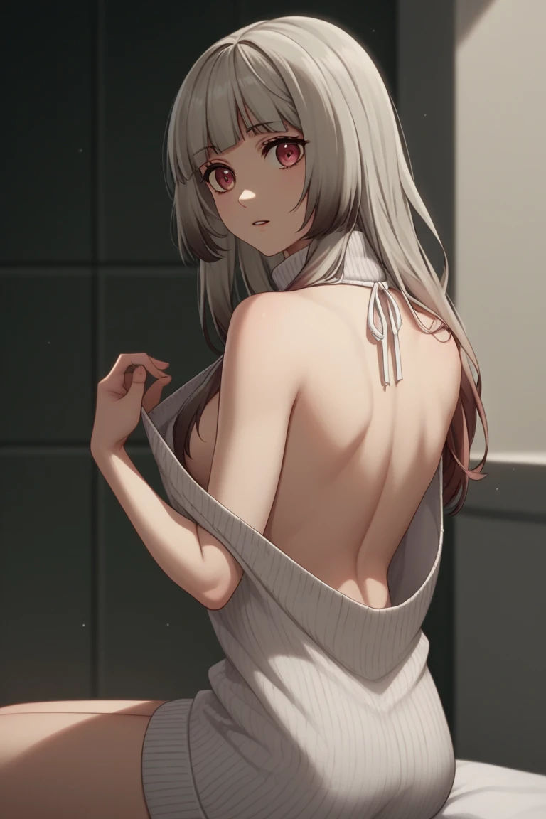 (((best quality))), (((masterpiece))), perfect face, 18yo girl, beautiful girl, topless, skinny waist, skinny thighs, school, high ponytail, (panties), (((humiliated: 1.5))), (blushing: 1.2), (back view)