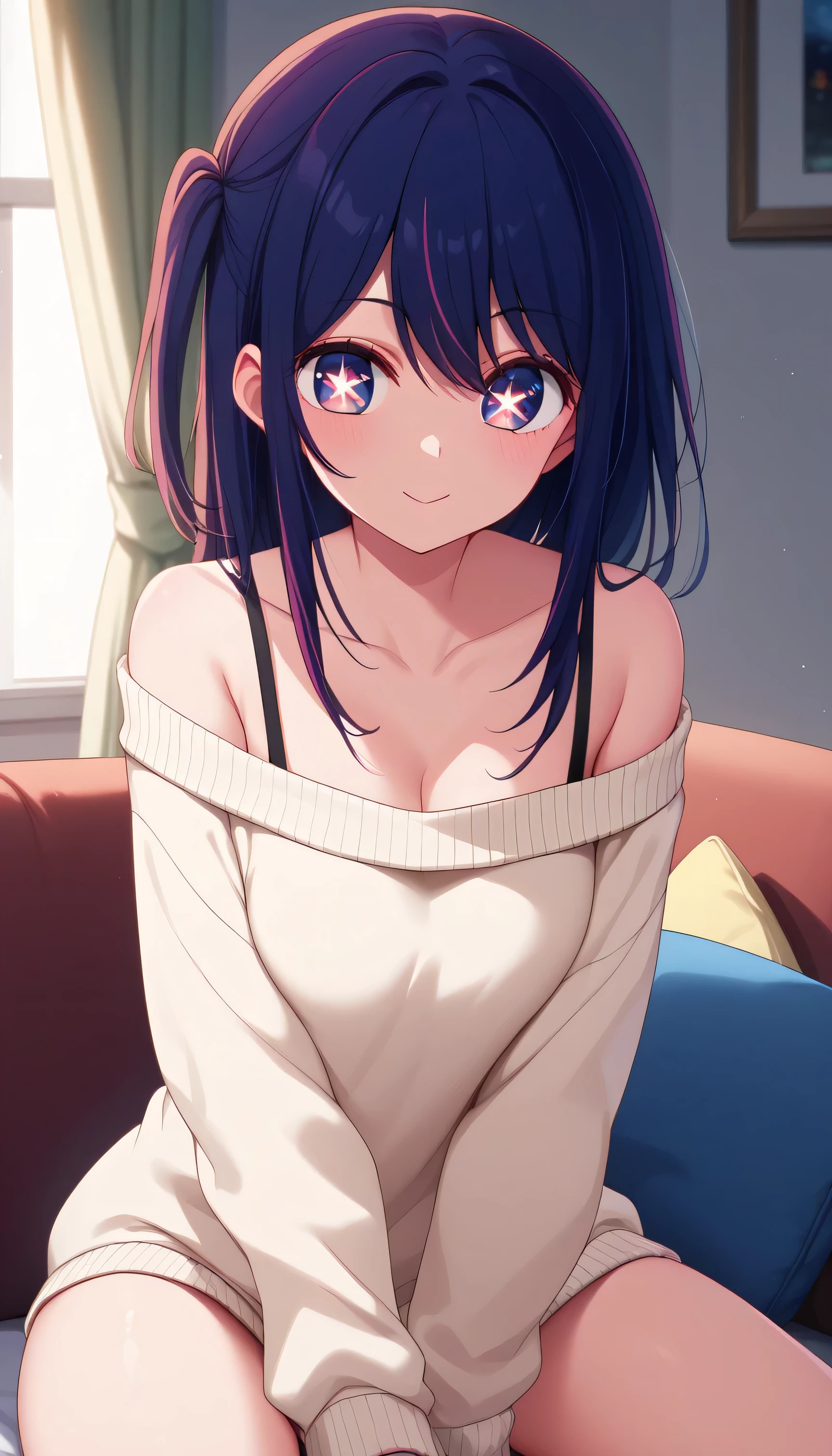 Ai Hoshino, star shaped pupil, off shoulder sweater