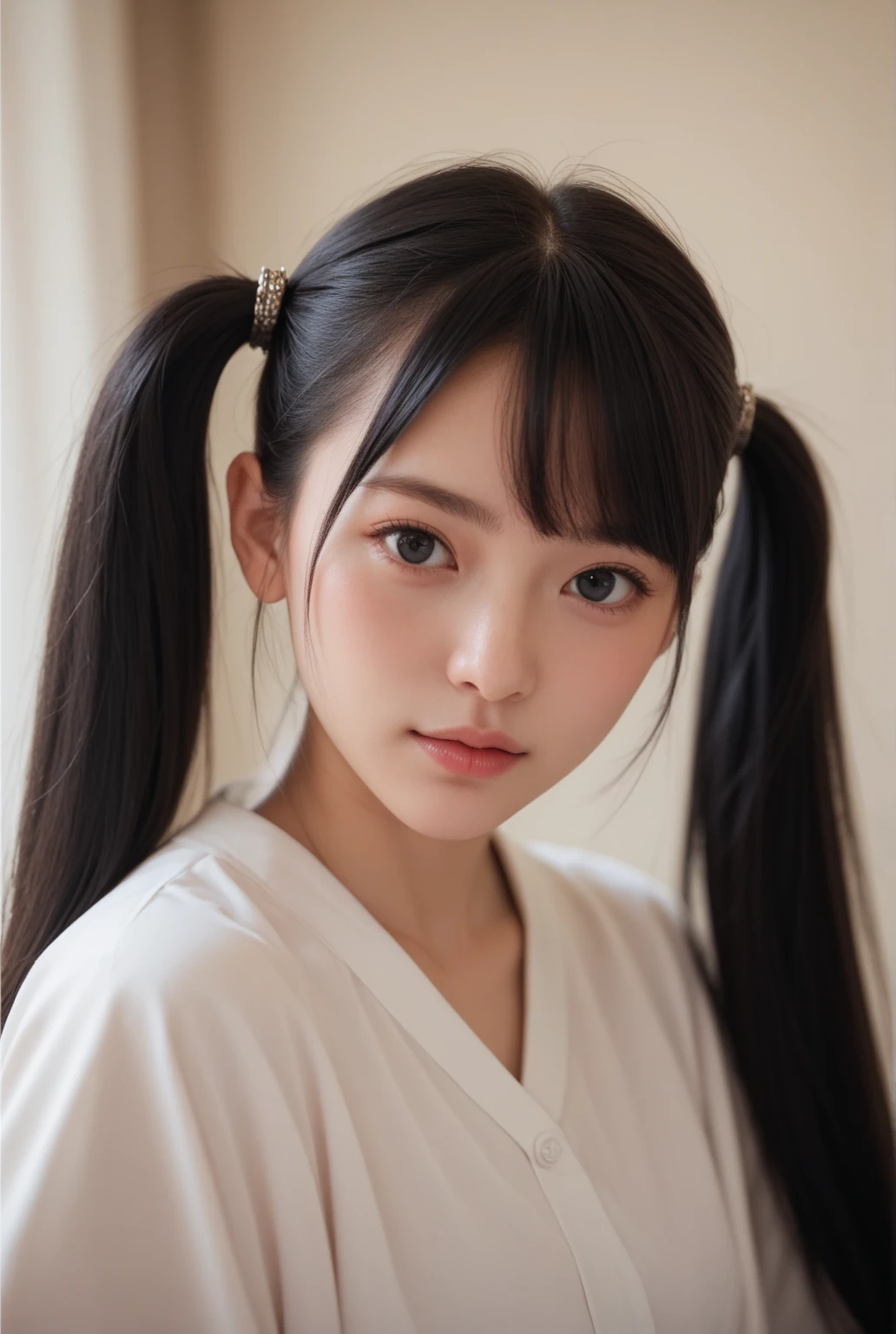 Best-quality, Masterpiece, Ultra-High-Resolution, (Photorealistic:1.4), Raw-Photo, 1girl, 13-years-old, the most famous Japanese idol, ((extremely cute face like the most popular Japanese idol, ((extremely cute and extremely big black-eyes)), extremely beautiful hair)), dynamic-pose