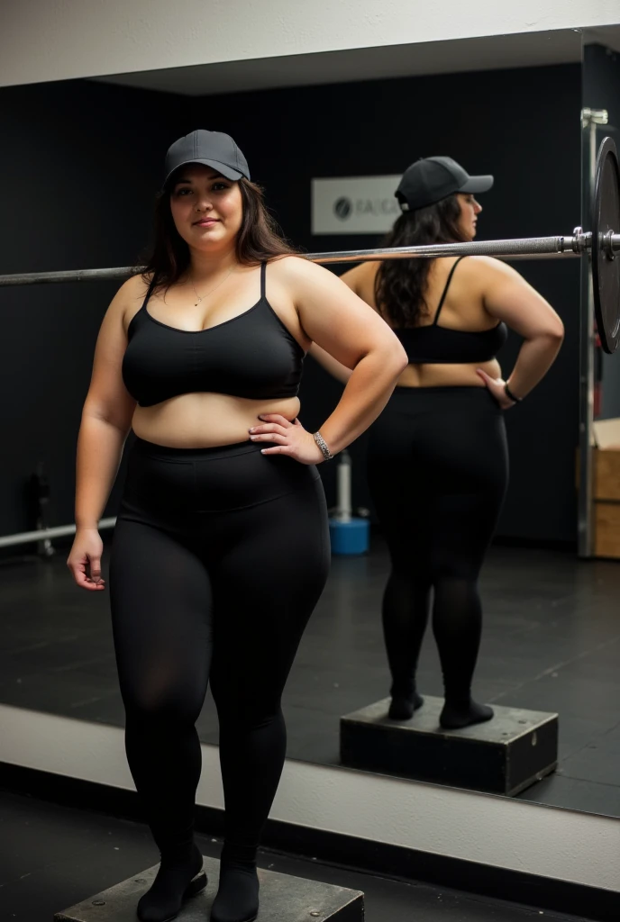 full body photo of athletic woman working out at the gym,weightlifting,leggings,sports bra,best quality,4k,8k,ultra hires,realistic,photo realistic,RAW photo,hdr,sharp focus,skin imperfections,masterpiece,hard light,athmospheric,conjoined_dicephalus,(two heads:1.5),,(big booty) (face here) Plus size bbw big , (wide booty)insanely inflated hips,Thick body ,fat body , curve shap body, widest hips , thick hips ,widest breast, thick breast