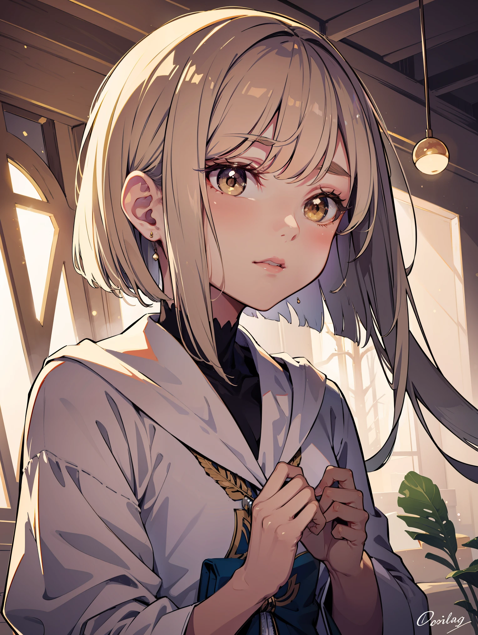 is a captivating close-up portrait of a beautiful little bird that glows with the soft golden light of a quiet morning, with bright bokeh orbs gently surrounding its delicate contours.