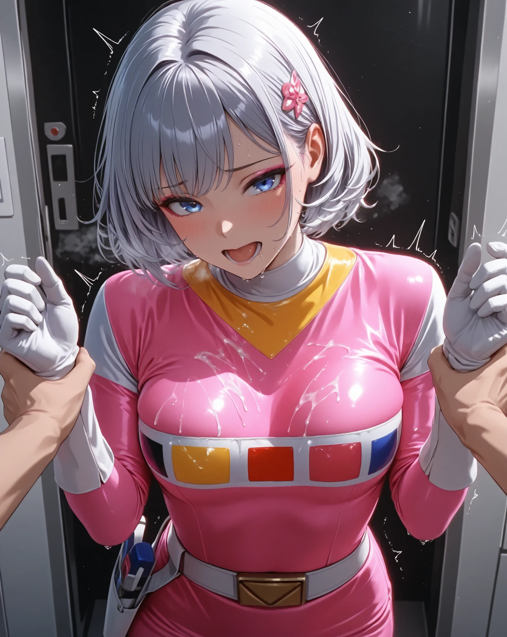 Nsfw, (master part, best quality;1.3), extremely detaild ,ultra detaild, 1girl,standing alone, robot joints, Breasts huge, hair ornament, aretes, Looking at Viewer, mini skirt, microwave good, purples eyes, 4k resolution, Ultra-realistic, highy detailed, fully body, natta, dynamic lights, hypno walk