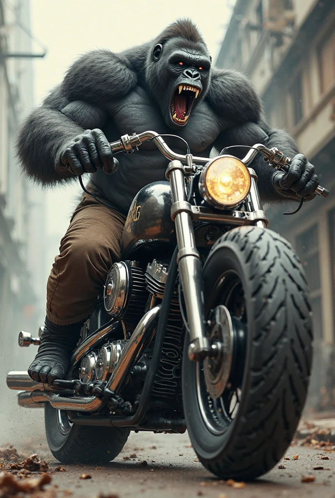 Ultra HD image of an obese naked werewolf man next to a bike, human-like face, NSFW