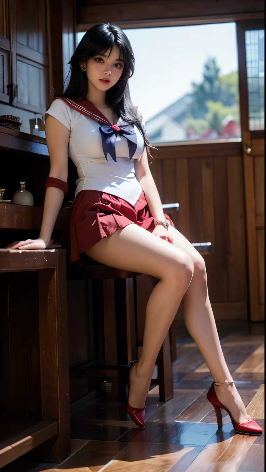 (masterpiece, Ultra High Resolution, 16 K, absurdness quality:1.3), 1girl in, (realistic pictures of Sailor Mars:1.4 Beautiful woman:1.15, Perfect face, Perfect eyes, Perfect female body, Natural huge tits:1.35, Realistic nipple:1.15, (tiara:1.2, Sailor Uniform:1.1, White Gloves:1.1, Red sailor color:1.15, Red skirt:1.1, Red high heels, elbow groves:1.1, Pleated skirt, Bare legs, Purple Ribbon:1.1), (Lie down and spread your legs to the viewer:1.2, yawn and closed eyes:1.35), (Interior of a realistic abandoned building:1.1, Dark atmosphere:1.6), (Overhead view:1.1), Perfect Lighting, (Countless tentacles of monsters entangle her body:1.35, Tentacles enter her vagina:1.45, tentacles get entangled around her hands and feet:1.5), (A large amount of realistic sperm is overflowing from her vagina:1.35),