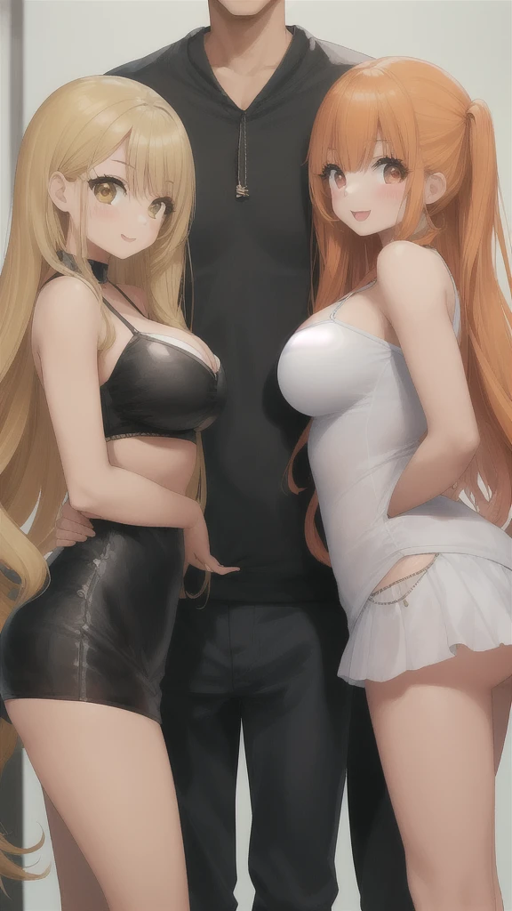 ffm threesome, group picture, double girls, love triangle, size difference