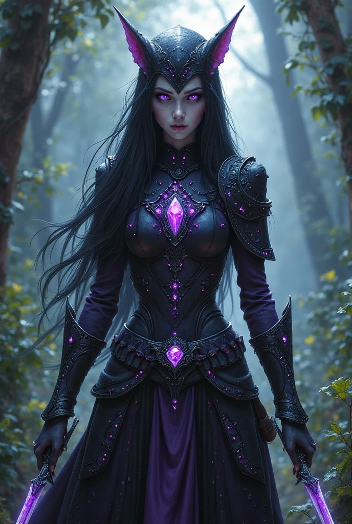 Create a well-detailed Dungeons & Dragons Drow Dark Elf with long black ...