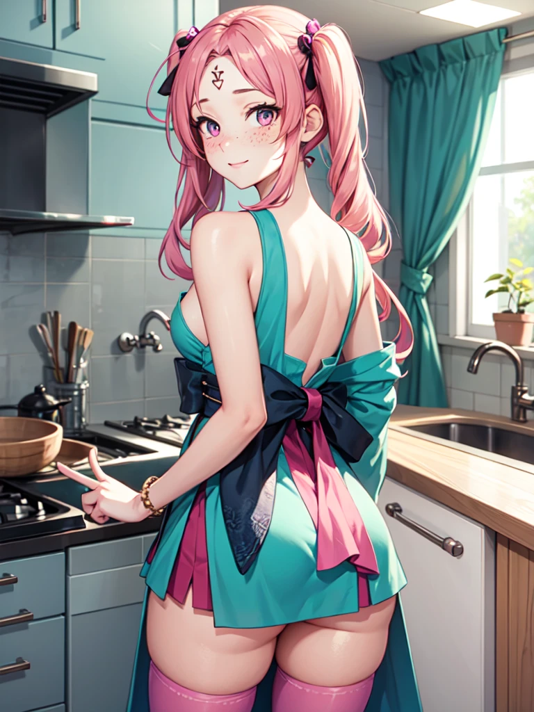 Anime illustrations in the style of "Kyoto Animation", highest quality, (cute: 1.1), 8K, (high resolution: 1.2), incredibly ridiculous: 1.3, incredibly fine illustrations, cute girls, (heterochromia, light blue eyes and light green eyes), standing figure, moody, masterpiece, top quality, absurdity, high resolution, official art, (cute: 1.8), ( Chibi Characters: 1.5), Solo, ((pale pink hair, braids on both sides, cute flower ribbon)), Thin hair, 1 beautiful girl, (cute: 1.8), caregiver, (floral bra, floral panties)) from below, back, changing room, locker, underwear, 😢