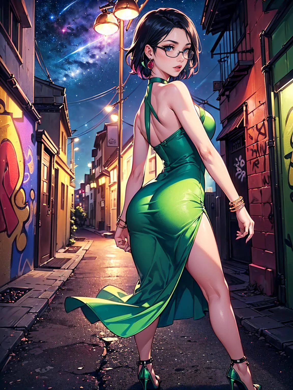,(((1girl))),((extremamente bonito e bonita de cabelos cacheados verdes)),
(seios curtos:1.4),bumbum grande,(((cabelo cacheado verde:1.35,cabelos muito cacheados,cabelos internos coloridos,ear breathing,short hair))),(((verde_olho:1.3))),olhos intrincados,belos olhos detalhados,symmetric eyes,olhos grandes:1.3,((gordura)),(((Pele Lustrosa:1.5,pele brilhante: 1.5,pele bronzeada,pele brilhante,pele muito brilhante,corpo brilhante,plastic glitter skin,pele brilhante exagerada,pele iluminada,pernas molhadas))),corpo detalhado sexy,(Rosto detalhado),
fofo,Sacanagem,sedutor,Erotic,(((NSFW))),
Tatsumaki,Roupas reveladoras,mostrar pele,((mini-saia rave,Visible floss bracelets,regata solta branca com uma estampa de arte de anime)),((roupas molhadas,roupa intrincada,roupas intrincadas)),
(dynamic pose:1.0),Embarrassed,(Centrado,scale to fit dimensions,rule of thirds),
Cyberpunk city by the sea at night, with bright neon signs and dark stormy clouds and puddles, scenecy:1.25,
Artistic photography,(Fotografia tirada por SLDR),Altas, foco nítido, (ultra detalhado, extremamente detalhado), (Arte Fotorrealista:1.37),(extremamente detalhado CG unidade 8k papel de parede),((Tema de fundo synthwave)),(((cores vibrantes))),(fundo intrincado),(master part),(best quality),
