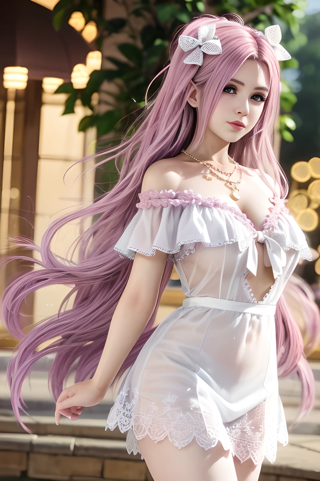 Ultra-realistic 8k CG, masterpiece, best quality, (photorealistic:1.4), absurdres, extremely detailed, real hair,
soft colors, pastel,
beautiful girl wearing flowing dress, hips exposed, off shoulder,