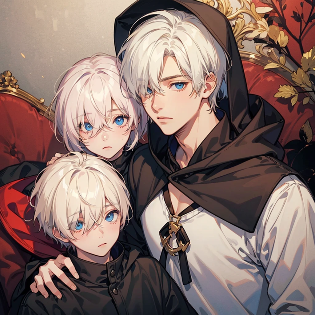 King and queen holding their cursed baby with white hair, manga page with panels and dialogue