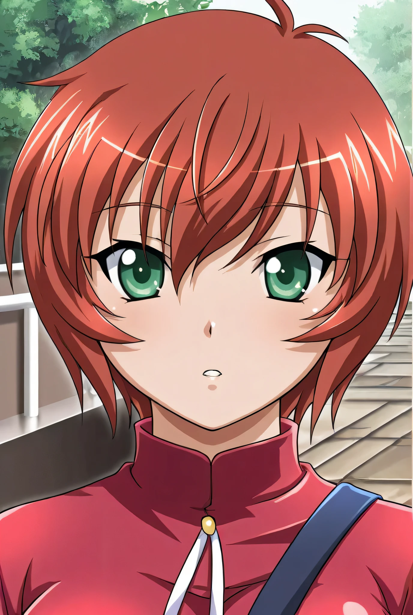 chinkyuu koudai \(ikkitousen\),short hair,brown hair,green eyes,face focus,front view,looking at viewer,