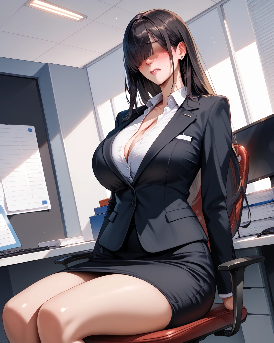 ((8K、Raw photography、top-quality、masterpiece)、(realisitic)、(top-quality)、(Best Shadows)、(The best illustrations)、Young Solo、Chest、Intelligent beauty、Detailed face、perfectly proportions、Raw feet、Sexy Secretary、s Office、、At work、Sexy Suits、solid、、highest te...
