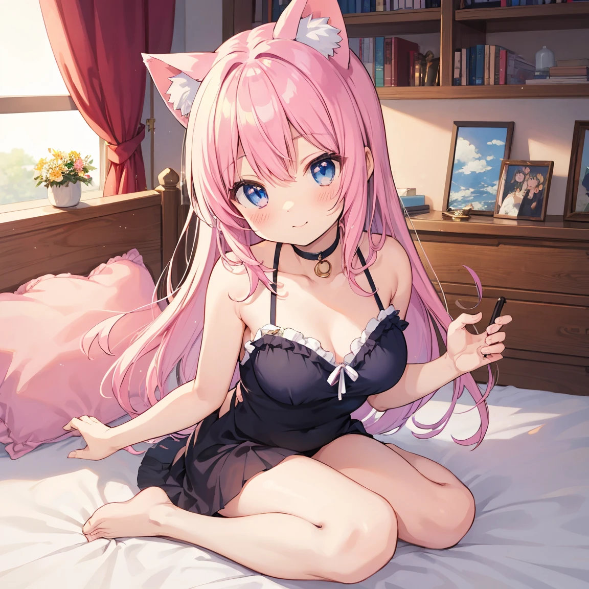 ((masterpiece)), ((high resolution)), ((best quality)), (ultra-detailed), anime, ((extremely detailed)), 4K, (8K), best quality, (beautiful), solo, camisole, panties, on the bed, morning,