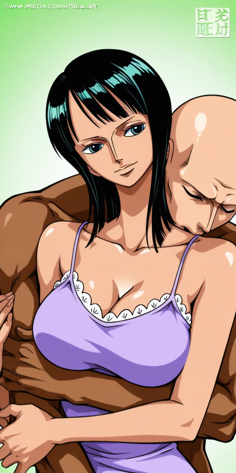 masterpiece, highest quality, High resolution, 1girl, 1boy, (the man is white eyes, the man is skinhead, the man is middle age, the man is naked, penis, the man is completely nude, the man is angry), hetero, sexual intercourse, Pornographic image, short hair, etsukoto, brown eyes, fine grain, fine grain, (((Thick thighs, Plump thighs, Voluptuous thighs, Thighs are enough))), Big and ample breasts, Cleavage, Huge long breasts, Naughty big,((Big breasts are important))、((Naughty thighs)), L Cup, (thin:1.4),(Tight waist:1.4), (yellow dress:1.4), ((white waist apron)), Embarrassed look, open mouth, looking away, white panties, (((Simple Background))), ((Wide Hips)), Shiny, Oily skin, Mature mother, Calf, Seductive mature woman, Perfect body, Plus Size Model, etsukoto, blush, clavicle, retro artstyle, 1990s (style), (((vaginal, sex, thighs job))), ((nsfw)),