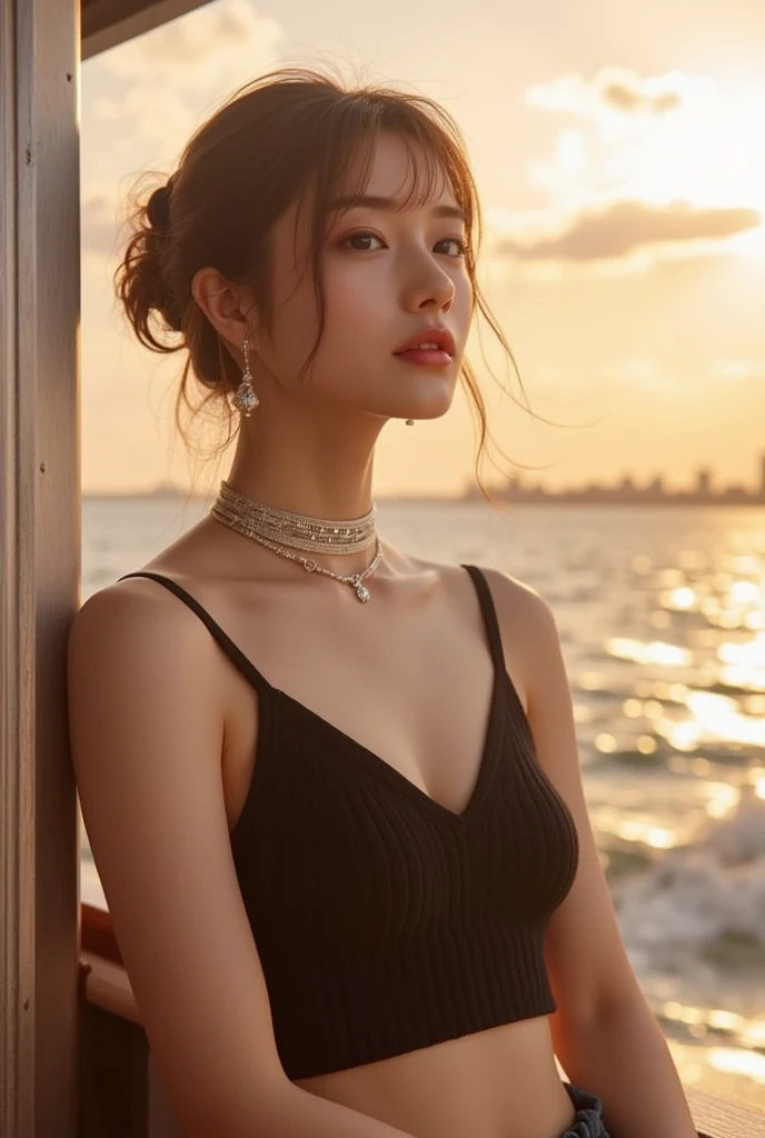 ((Best Quality, 8K, Masterpiece:1.3)), Focus: 1.2, Perfect Body Beauty: 1.4, Buttocks: 1.2, ((Layered Haircut, Breasts: 1.2)), (Wet Clothes: 1.1) , (Rain, Street:1.3), Loose Clothes, (Crop Top T-shirt: 1.1), Pleuffle Skirt, Highly Detailed Facial and Skin Texture, Delicate Eyes, Double Eyelids, Whitened Skin, Messy Hair: 1.2, Long Hair, (Shut Up: 1.3), Bare Shoulders