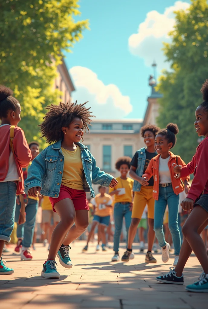 Create several black and poor little girls with afro hair