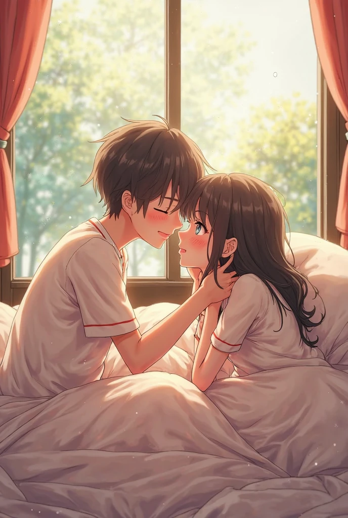 2 girl kiss her brother