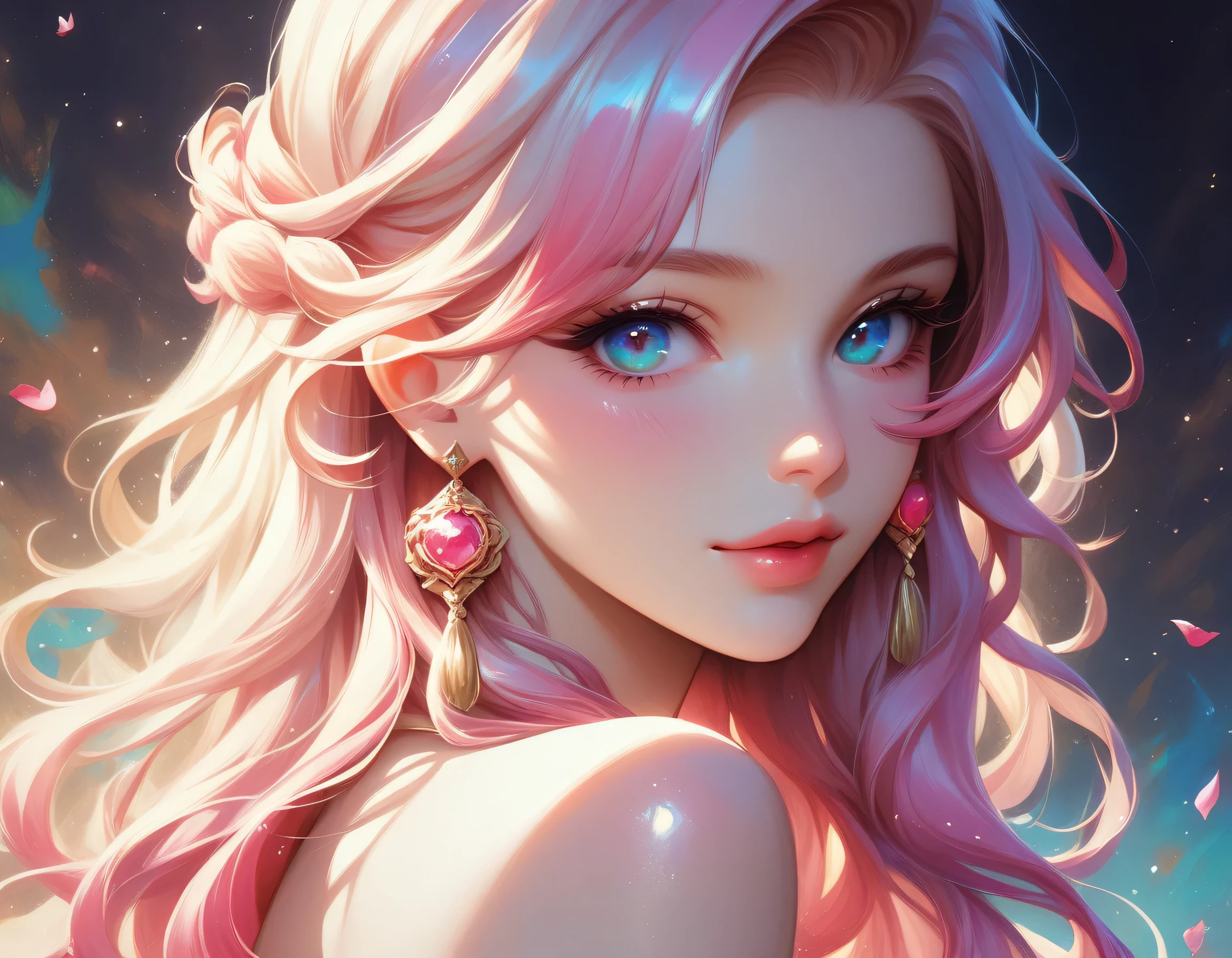 beautiful fantasy style painting of a beautiful woman gradually turning into a bright rose, highly detailed, bright and colorful, colorful stardust, fantasy art style, cartoon vivid, cute and detailed digital art, colorful Digital Fantasy Art, Digital Fantasy Art ), Lustrous digital painting, Soft energy