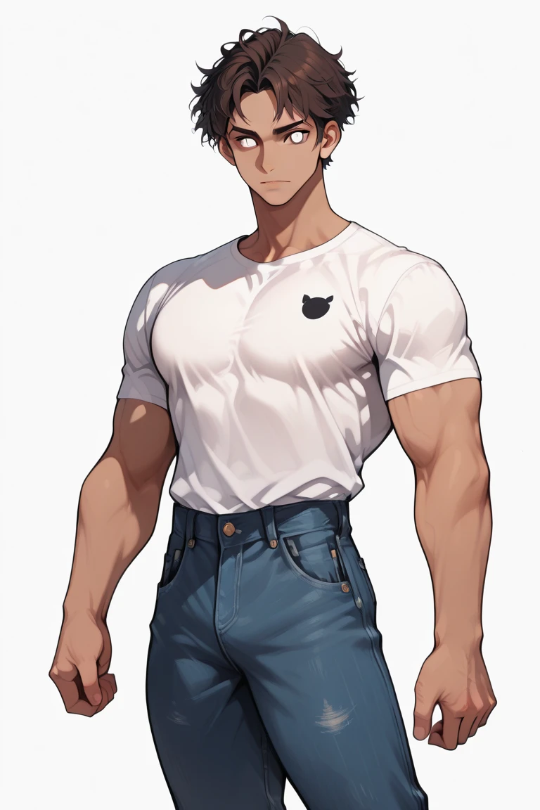 score_9, score_8_up, score_7_up, BREAK 2boys, 2men, bara, portrait of a muscular male couple, interracial couple, male couple, earing a white tank top, denim shorts, multiple views, rating_safe