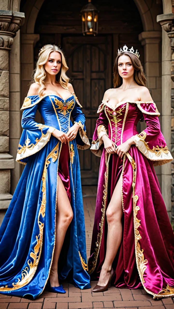 Highly detailed poster images of four characters:Four women, ((medieval style, RPG character class)), 8K UHD, Raw photo, digital painting, Super detailed, golden ratio