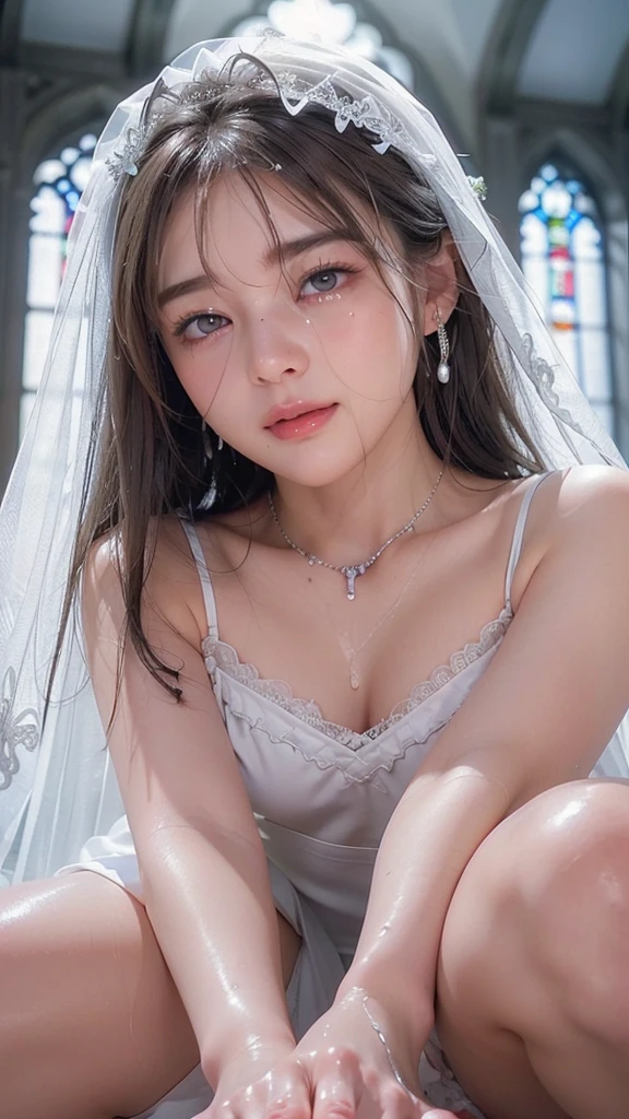 nsfw, (((topless))),,Dilraba Dilmurat, layered hair style, mouth veil, freckles, eyes mascara, masterpiece, best quality, photorealistic, glowing sparkly skin, soft lighting, voluptuous, lying in bed, sharp focus, colorful liquid gel rain, close up, fashion designer, resplendent tiny pearls necklace, baroque