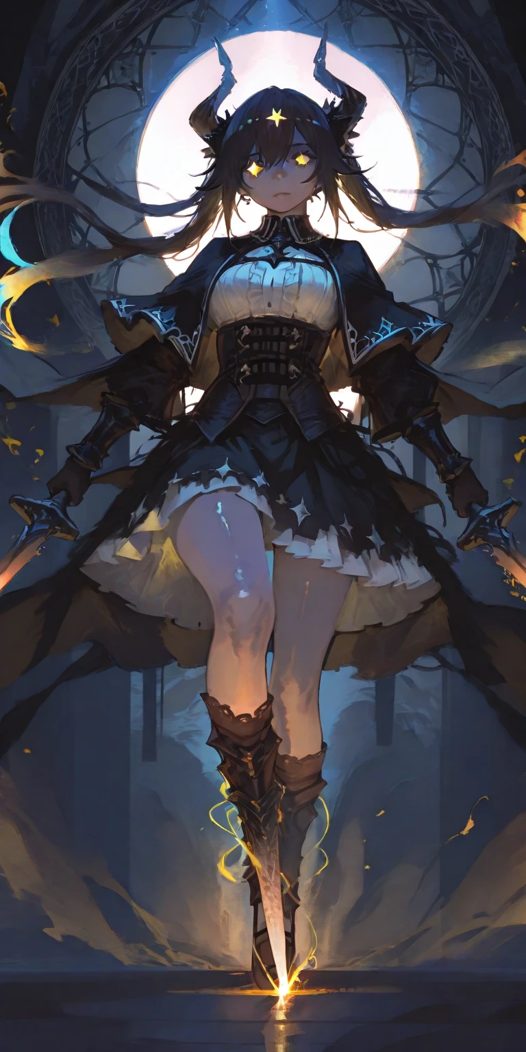 1girl,(2b \(nier:automata\)), solo,black dress,two-sided skirt,open leg stance, high thigh boots,white gloves,black hands,white hair,blindfold,black hairband,intricate details,perfect anatomy,best quality,