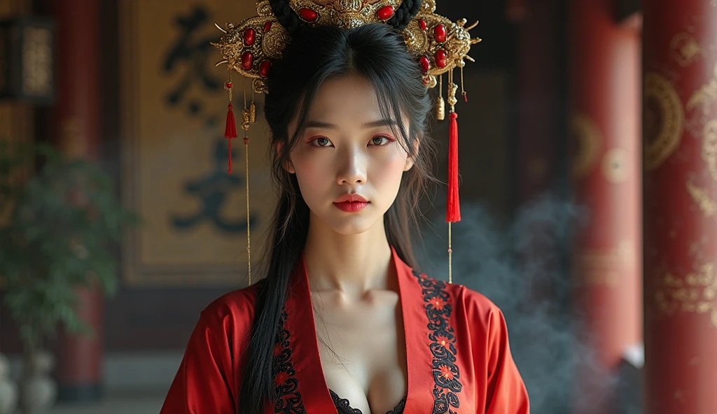 Ancient Chinese Bride,Red wedding dress,Horror atmosphere,Spooky Grin