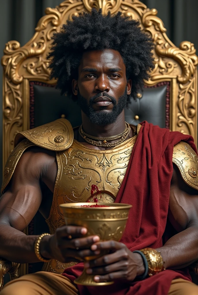 painting of a strong African man sitting on a rock with a bowl of fruits and a bottle of wine, african man, inspired by François Joseph Heim, by François Bocion, inspired by Carl Heinrich Bloch, by Friedrich Gauermann, inspired by François Bocion, by Johan Grenier, by Frédéric Bazille, orientalist