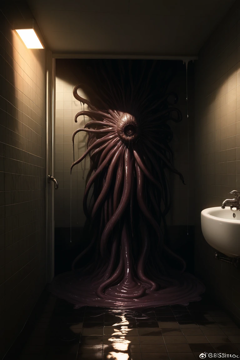portra, tentacles coming out of the door, dark drawing
