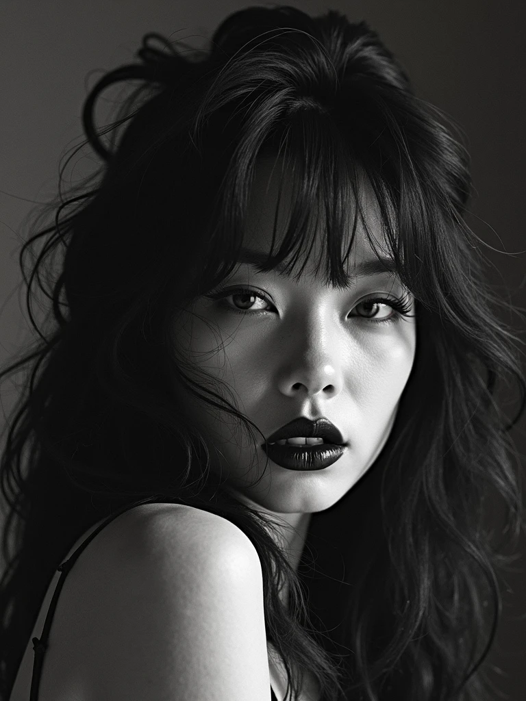 Arafed black and white photograph of a woman wearing a bra., “ sensual, Jingna Zhang, inspirado en Miwa Komatsu, Basia Tran, Eiko Ishioka, Gongbi, Lulu Chen, por Yukihiko Yasuda, por Tadashi Nakayama, por Sergio Burzi, por Torii Kiyomoto, Gemma Chen