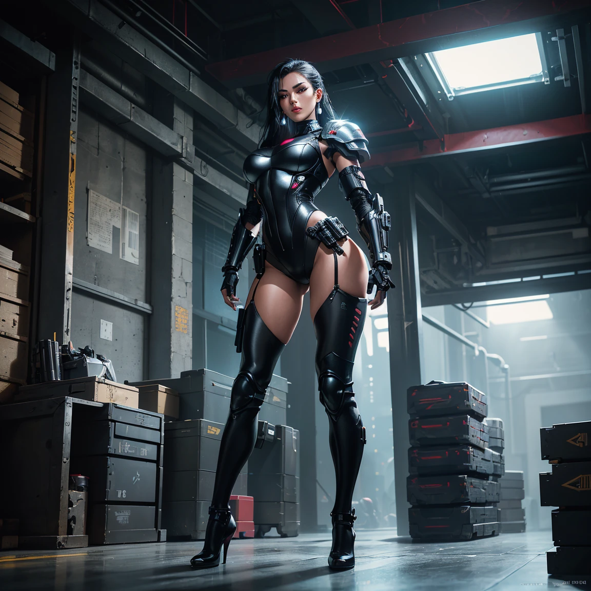 a sexy female cyborg, retro graphics, nsfw, magazine cover, poster art, Lovecraftian horror theme, bold huge text, matted design layout, intricate cyberpunk details, highly detailed face and eyes, flawless skin, metallic cyborg body parts, dark moody atmosphere, dramatic lighting, cinematic composition, vibrant neon colors, glowing technological elements