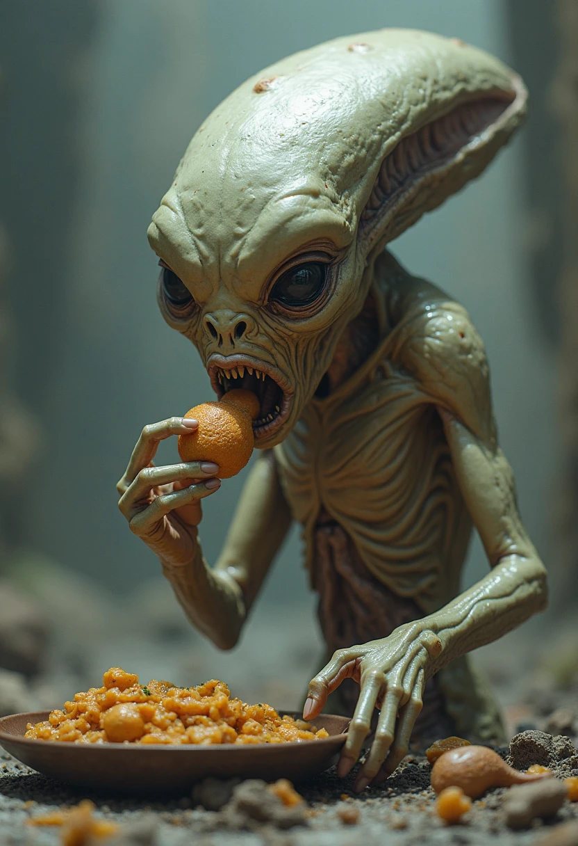 Alien holding packet of grated cheese 