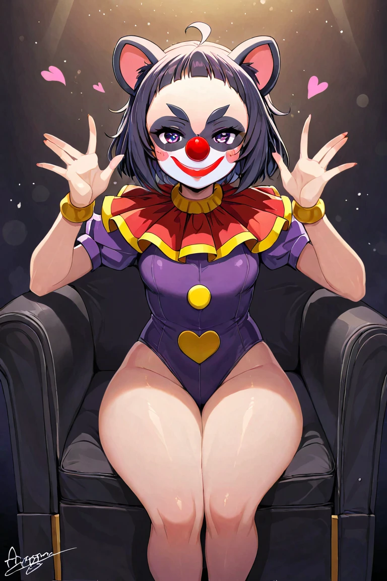 (((nsfw:1.4))), (masterpiece, 8k, highest quality), cute, slutty, seductive, erotic, Crazy Clown Queen, ((clown makeup:1.5), sitting on a golden throne, Wear a clown hat, Wear clown costumes, mitts, vivd color, Laughing, Deep blonde hair, Cute breasts, Horror, (), Wavy hair, Bun, and high heels. Blood, Circus props, spooky ambiance, haunted background. Surrealist style, Sharp contrast, ominous lighting, high-density imaging review, Ultra-high definition, Studio lighting, physically-based rendering, Extreme detail description, professional (Horror)