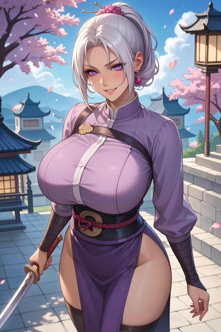 Beautiful girl in long-sleeved Chinese dress(1 person) Exposing the nipples