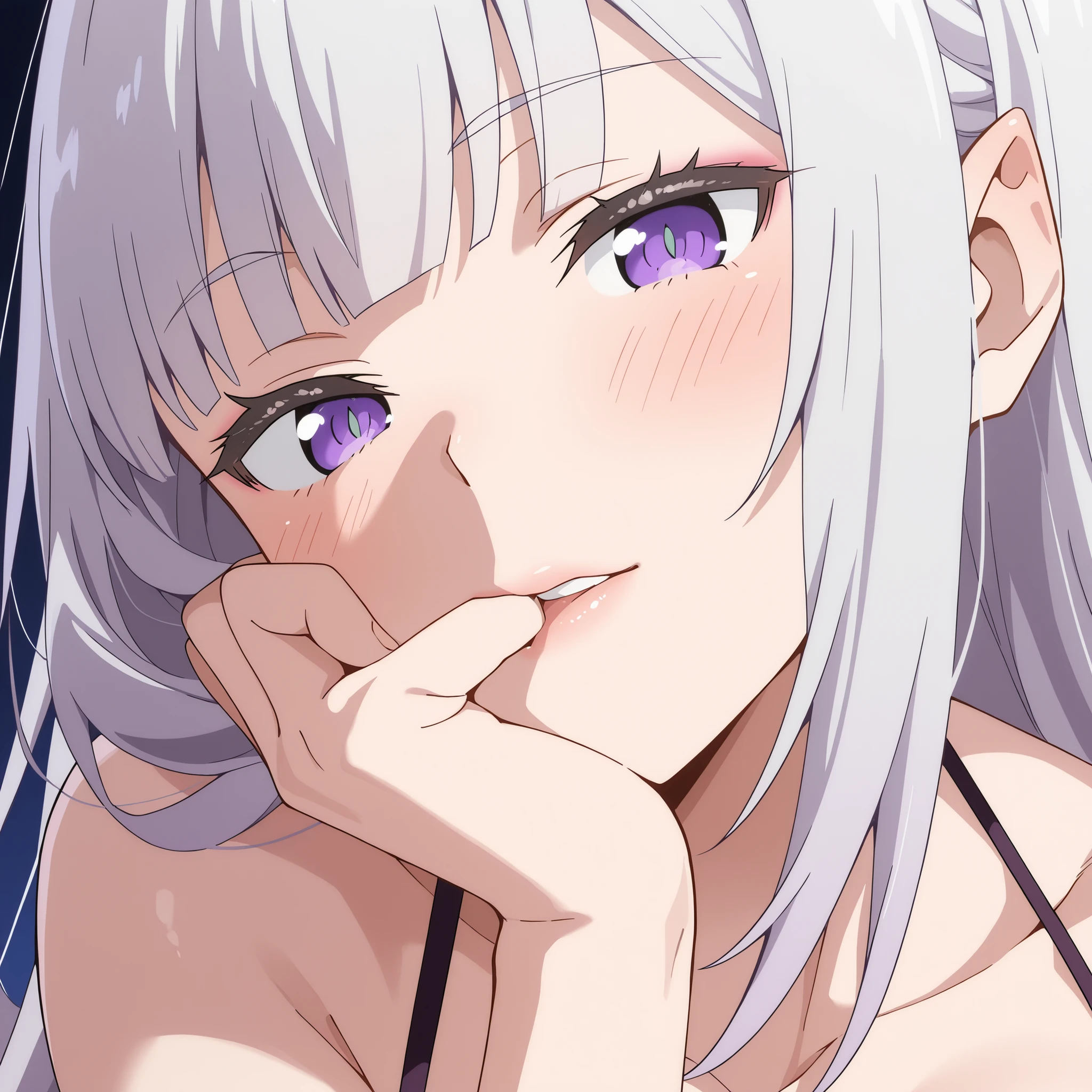 1girl, white hair, purple eyes, portrait, realistic, towel, (onsen), sidelighting, wallpaper, nsfw,