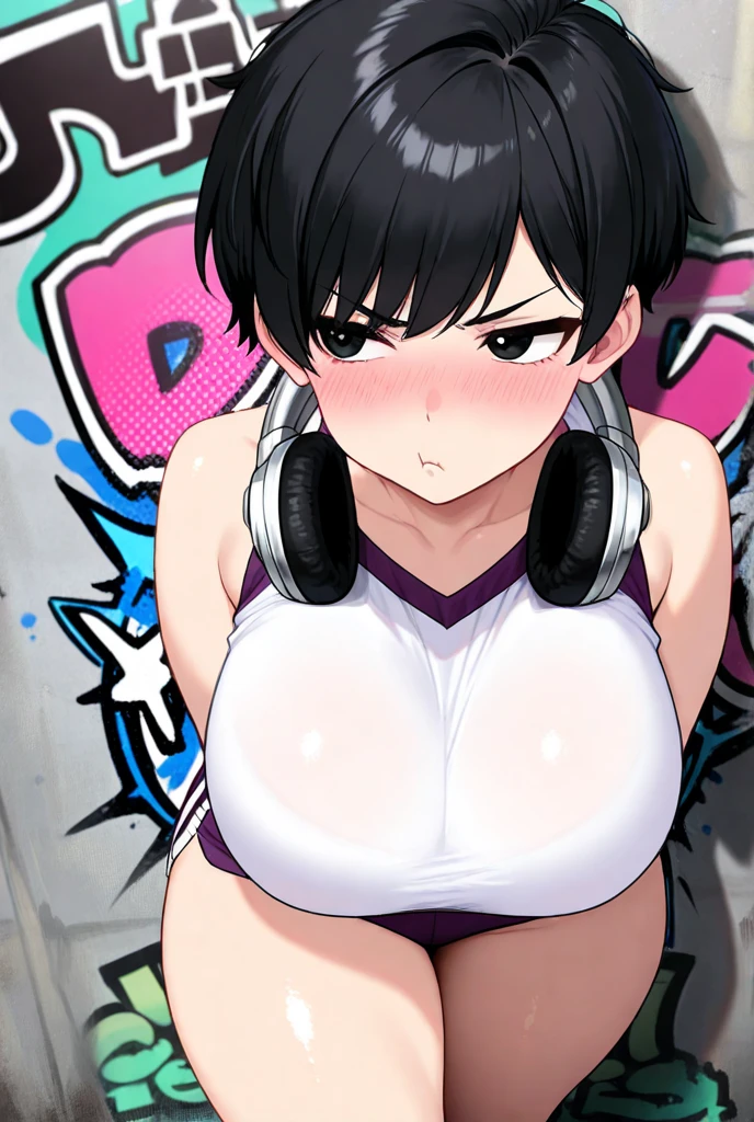 (Perfect body),highest quality,16k、Masseter muscle area、((Browsing Caution))、((blush))、((((Embarrassing))))、:d、Close one eye、(obesity)、Wooden Femdom、short hair、(Red eyes),Black Hair、((Sweat))、(Big Ass)、((Huge breasts))、((Thick thighs))、(White bodysuit)、Mini skirt with light blue ruffles、White knee socks、(on stage)、Glasses、(Spread your legs)、headset、Pink Panties、Panty shot、Cheerleader、Raise your right leg、Armpits、Hands up、I have a pom-pom