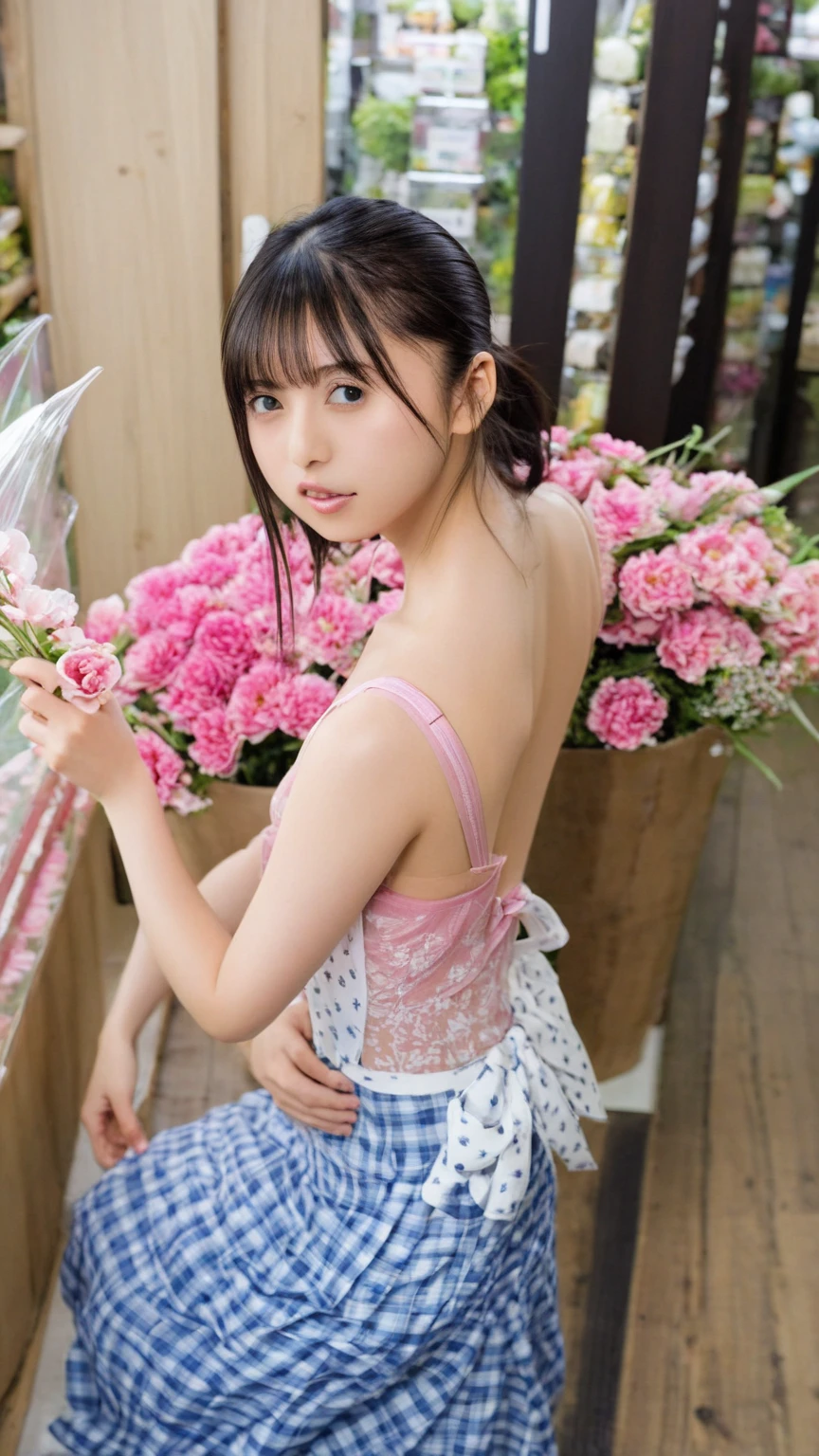 masterpiece, Highest quality, , Super detailed,Japanese beautiful girl、Alone by the pool,18-year-old high school student、Very beautiful and small breasts、Beautiful cherry-colored areola、Erect nipples、Narrow waist、Small butt、Shaved, Micro Bikini、Bikini with small cloth area、Almost a pimp、, panties, Pulling on panties, Take off, I pulled it myself,Leaning forward、 The genitals are visible、Pussy, From behind, Recall,Nipples are exposed、No underwear、smile