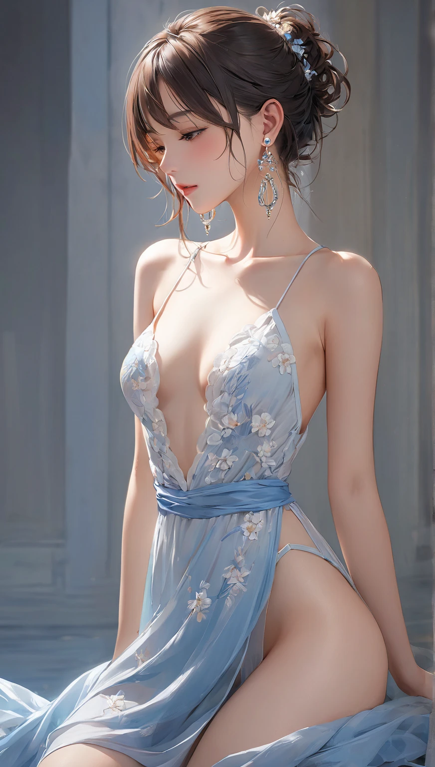 tmasterpiece，Best quality at best，A high resolution，
1girll， 独奏， ND， Miyu dress，deep v big breasts