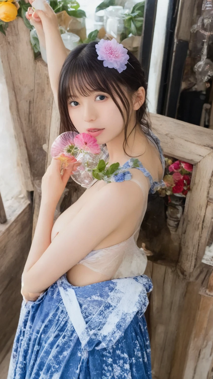 Japanese、Age: Late 20s、Slimming、Waistline、
Mature、A kind smile、one eye closed、
Tied up hairstyle、
Pink、
thong bikini、
translucent、
Cleavage、
armpits、
knees up、
Full body portrait、
necklace、Earrings、anklet、
beach、
4KQuality.