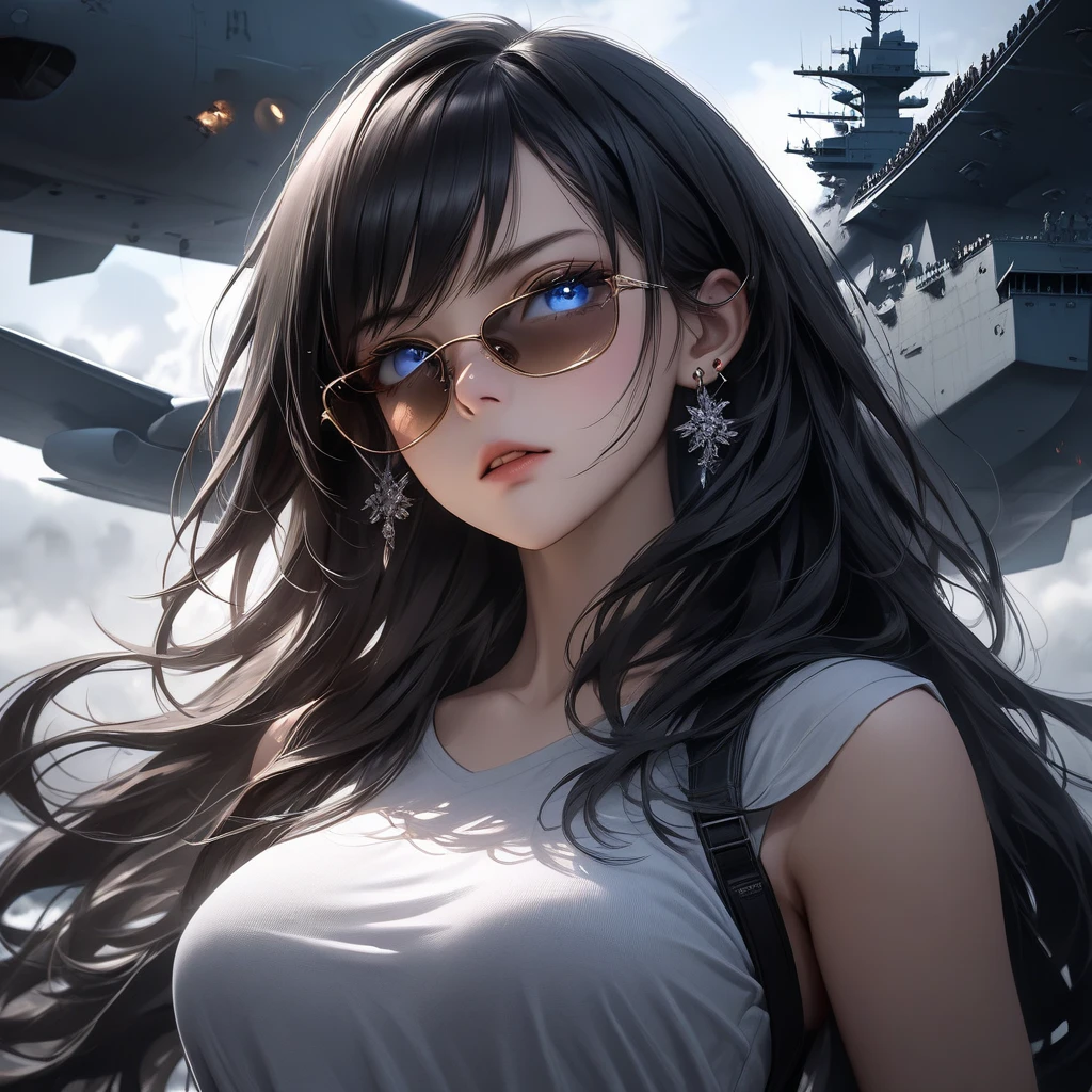 ((((((A young woman))), the anime, ( Green eyes), (black  hair), Nice face, ssmile, sports body, hairlong, Wavy Hair , (((morena))), ((tmasterpiece, beste-Qualit)), illustartion, Ультра деталпазированная 8k, Photorealistic, sharp-focus, higly detailed, Professional lighting, Cutter, deck, Relax on a speedboat, Boat at sea, Waves overboard, Seagulls in the sky, blue skies, Sun, letho, Being behind the wheel of a boat, Take control of the boat