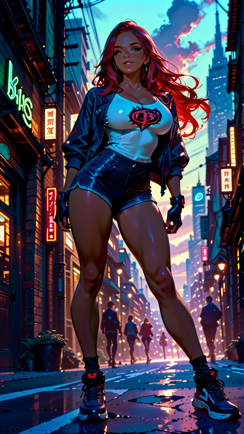 a digital painting of supergirl merging with venom, long hair, cyberpunk art by Josan Gonzalez, winner of the behance contest, afrofuturism, synthwave, neon, shiny neon, thick thighs, thin waist, sensual, nsfw, little clothing, erotic art, anime, torn battle clothes, extremely sexualized, sweaty body, NSFW, big breasts, big ass, HD, 8k, High quality, details, perfect body, Highlight the body, detail on the perfect face, detail on the backdrop, blood on the body