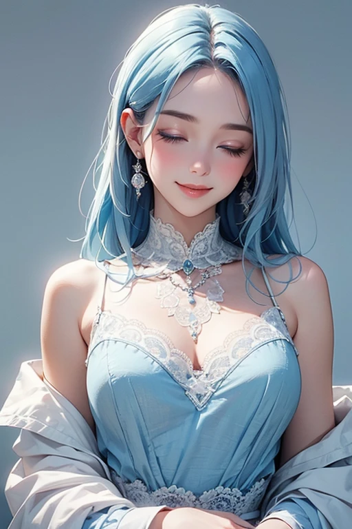 Draw a woman with long hair and a feather hat, Detailed portrait of anime girl, portrait anime girl, art germ. high detail, stunning anime face portraits, digital anime art, germ of art. anime illustration, detailed digital anime art, anime girl portrait, Gubes style artwork, blue clothes, realistic digital art 4k, realistic digital art 4k, realistic, beautiful.