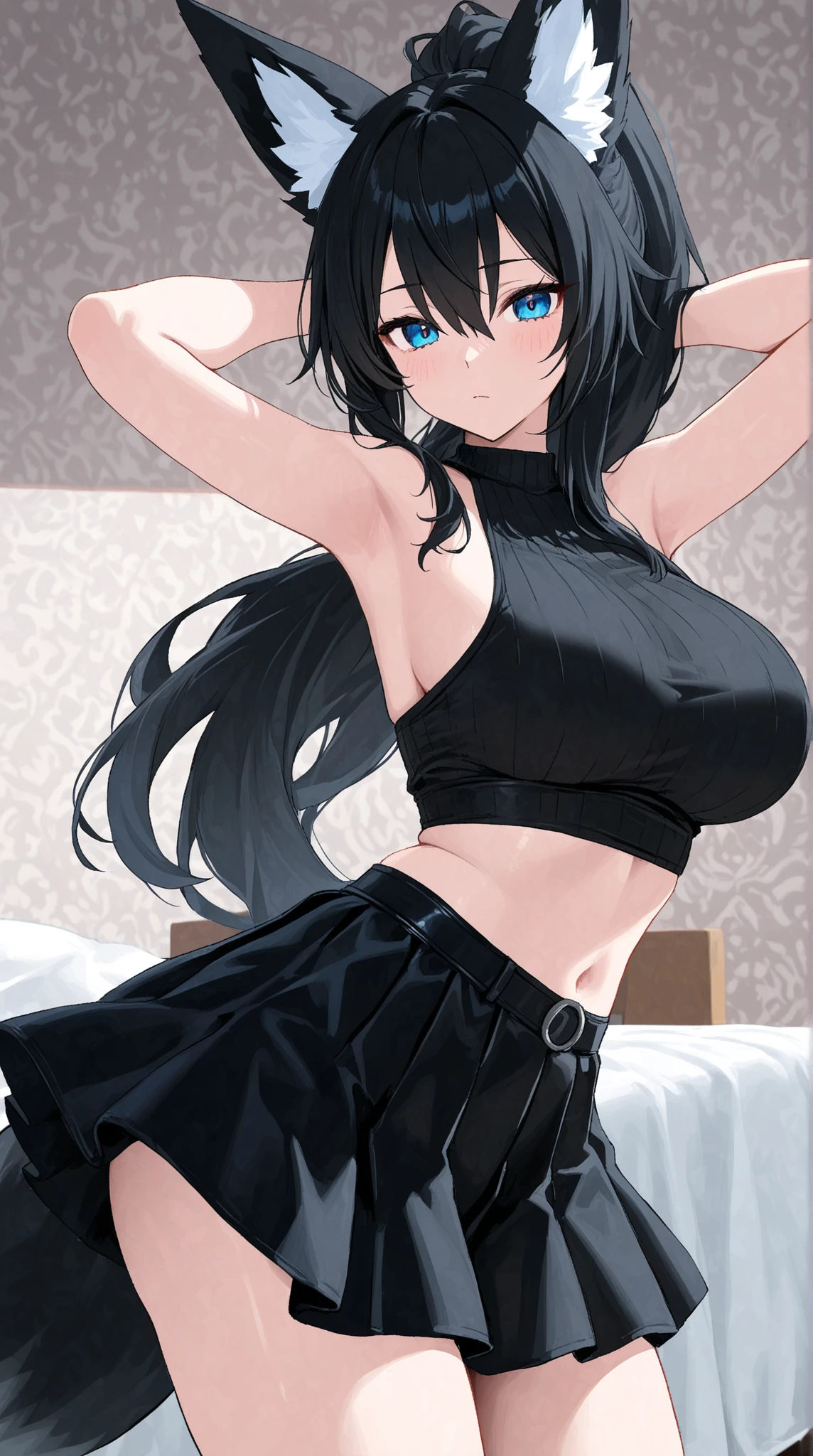A cute girl with a seductive smile, wearing underwear. (best quality,ultra-detailed), (realistic) lighting, with vibrant colors, dark room