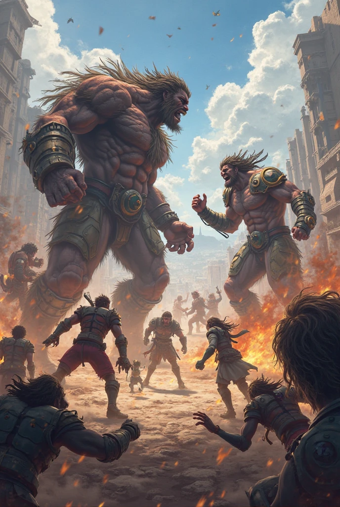 Orc group, medieval anime style, Warriors, rough, muscular, dangerous