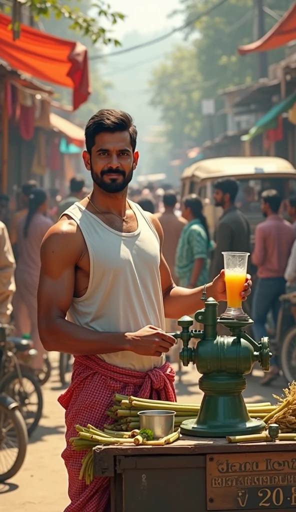 A guy holding cigrette in hand near dhaba wearing lungi near dhaba