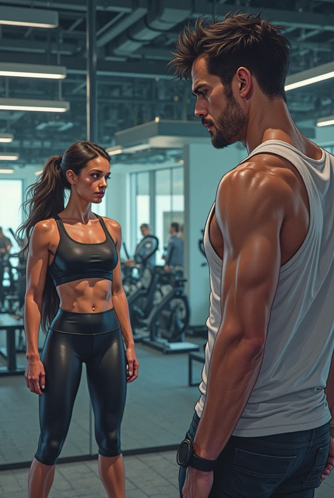 A man and a woman in an intense workout in a dark gym